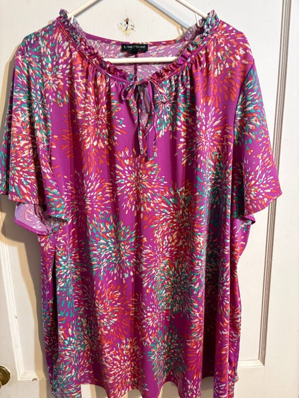 Lane Bryant Women's Blouse 26/28 Plus Shirt Top Tie Neck